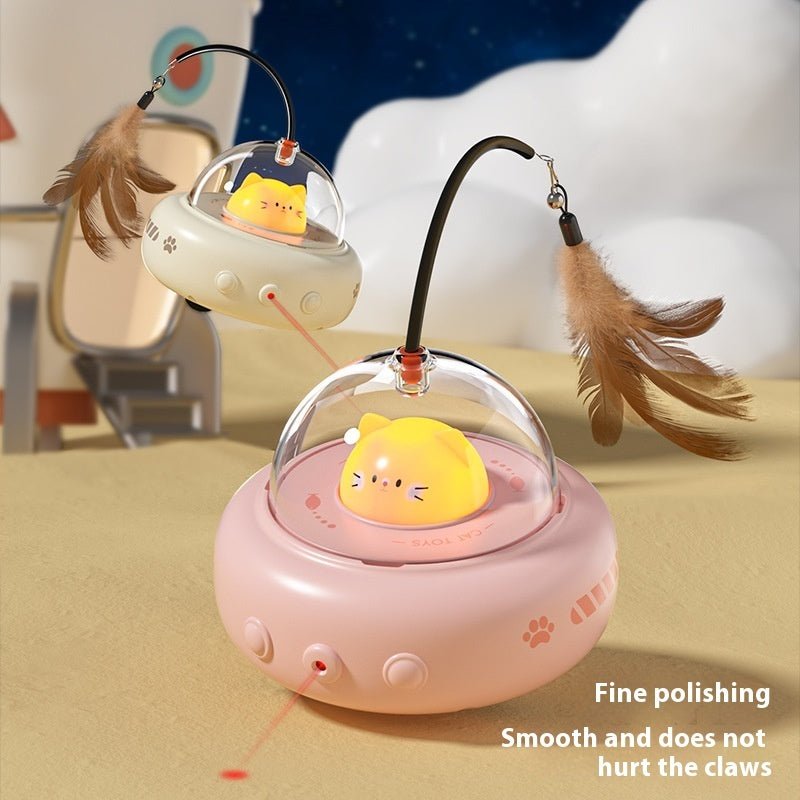 Electric UFO cat teaser toy with feathers and bell — product view 6