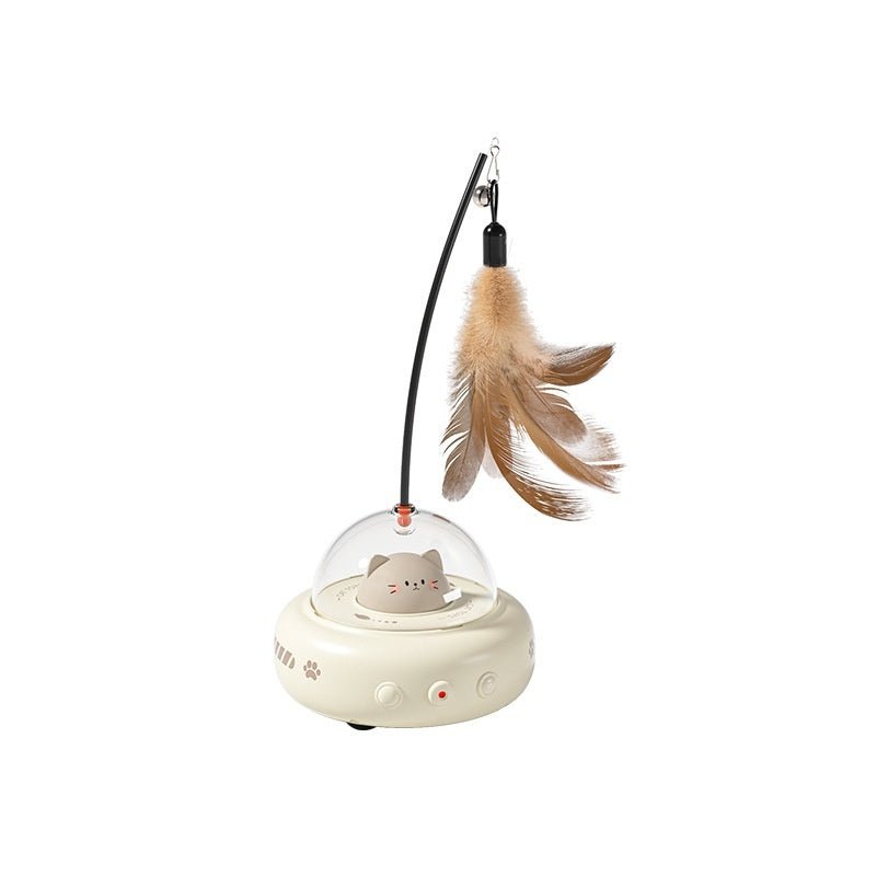 Electric UFO cat teaser toy with feathers and bell — product view 8