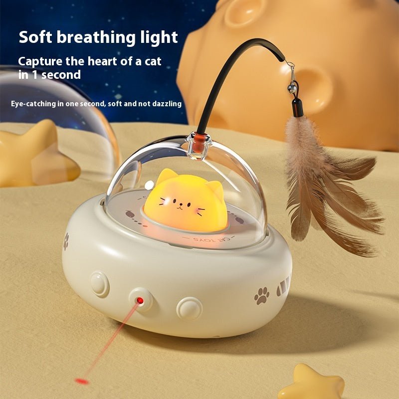 Electric UFO cat teaser toy with feathers and bell — product view 7