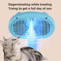Grey pet grooming brush with collected hair lifting away from the bristles.