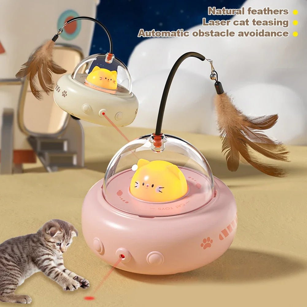 Electric UFO cat teaser toy with feathers and bell — product view 5