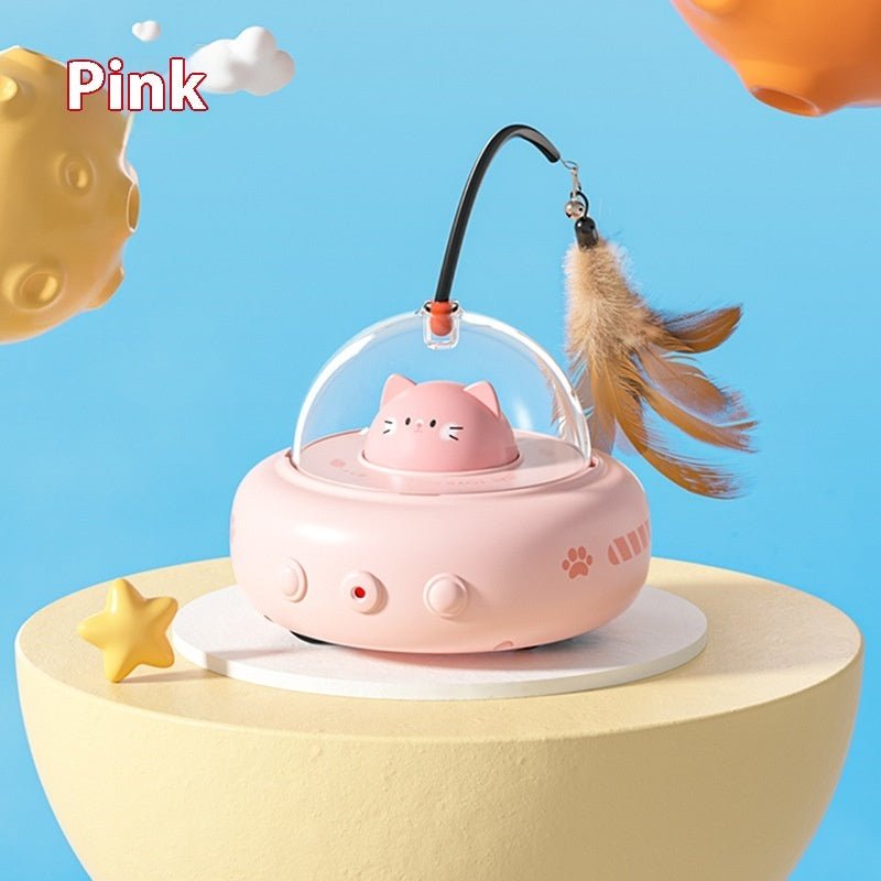 Electric UFO cat teaser toy with feathers and bell — product view 4
