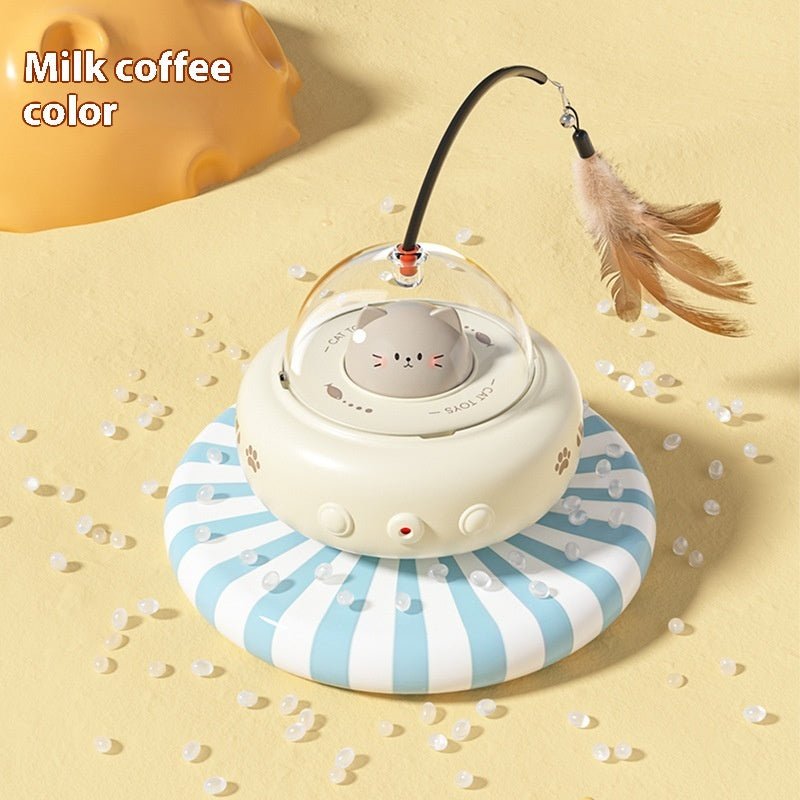 Electric UFO cat teaser toy with feathers and bell — product view 3